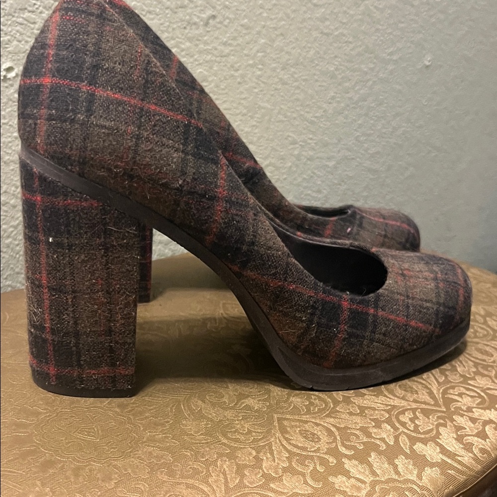 BC Footwear Plaid Heels in Brown and Red